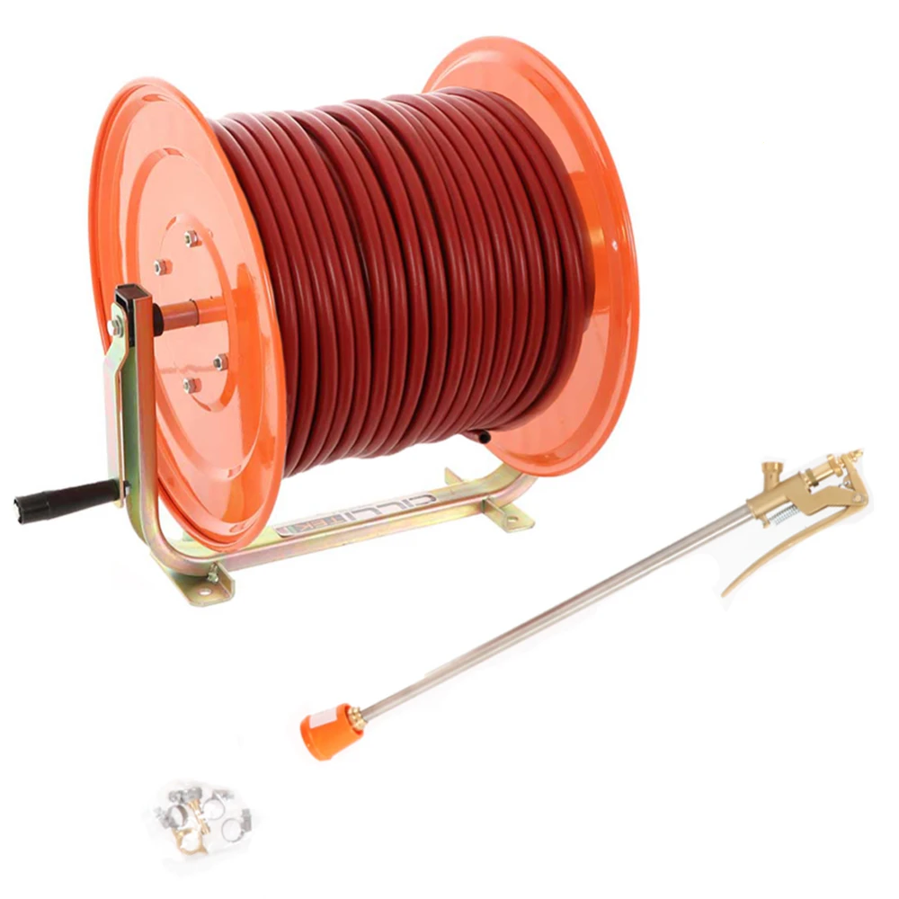 Avvolgitubo Irrorazione Zincato Tubo 100 Mt - 20 Bar - Con Lancia A Leva In Ottone