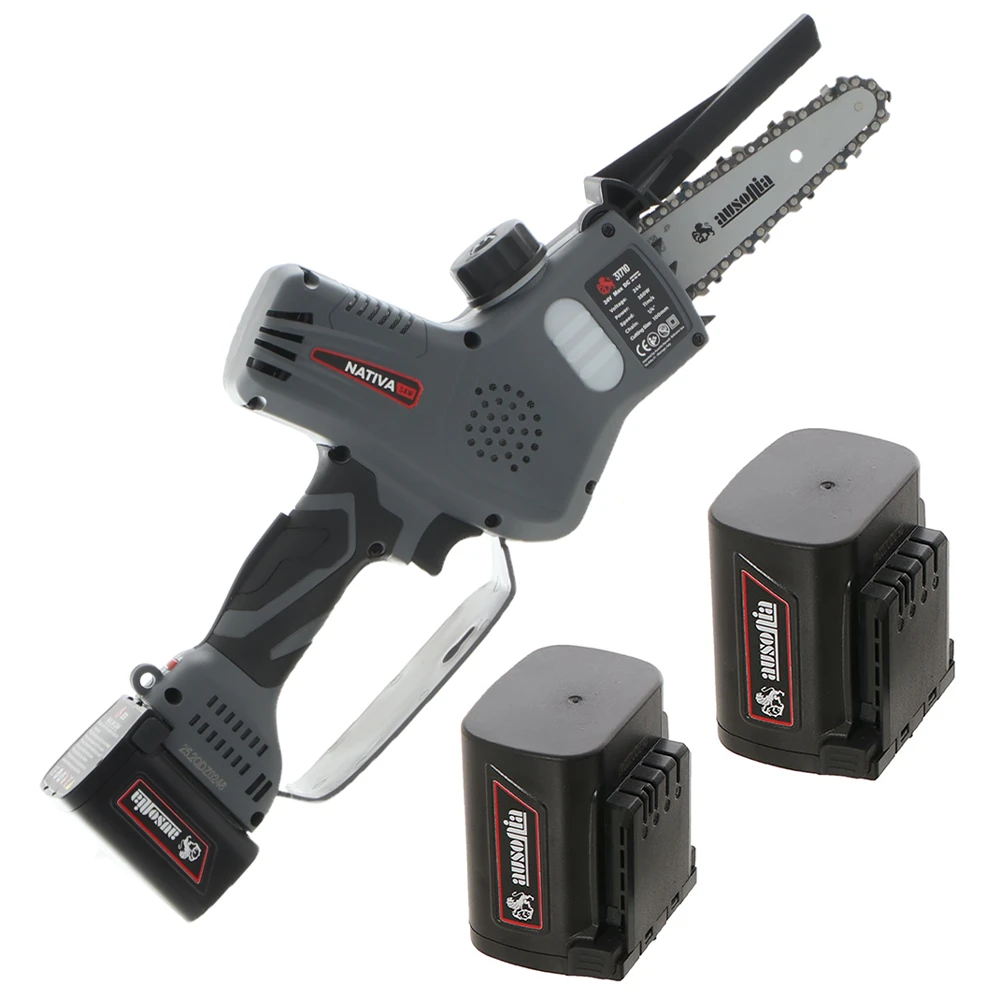 Potatore Manuale Elettrico A Batteria Ausonia Nativa Saw - 3 Batterie Da 24V 2.5Ah - Capacità Di Taglio 100mm